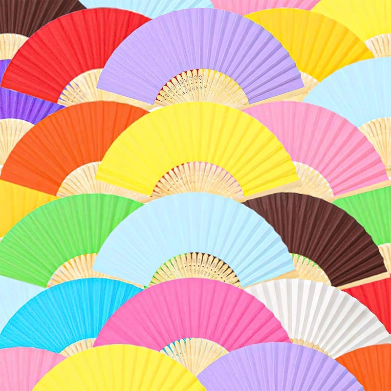JOHOUSE 12 Packs Paper Folding Hand Fans, 8.3 Inch Multicolored Paper Fans Handheld Decorative Accessories for Wedding, Outdoor Rainbow Party Favors, Bridal Shower DIY Decoration Photography Props - Image 1